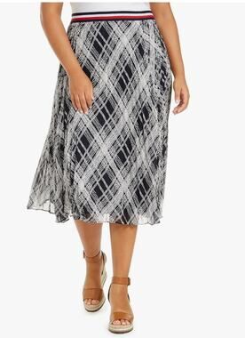 Tommy Hilfiger A-Line Tartan Plaid Crinkle Skirt size M